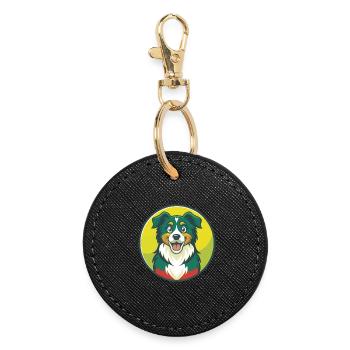 Australian Shepherd Hund Niedliches Kawaii Cartoon Tier - Runder Schlüsselanhänger - Schwarz - Vorne