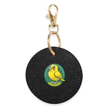Canari Oiseau Mignon Kawaii Dessin animé Clipart Animal de compagnie - Porte-clés rond - noir - Devant