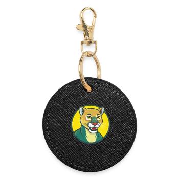 Cougar Cute Kawaii Cartoon Clipart Pet Animal - Round Keyring - black - Front