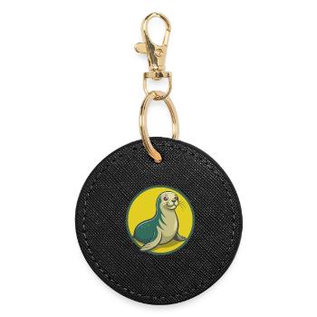 Seal Cute Kawaii Cartoon Clipart Pet Animal - Round Keyring - black - Front