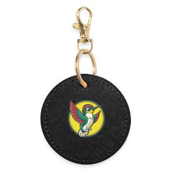 colibri mignon kawaii dessin animé clipart animal de compagnie - Porte-clés rond - noir - Devant
