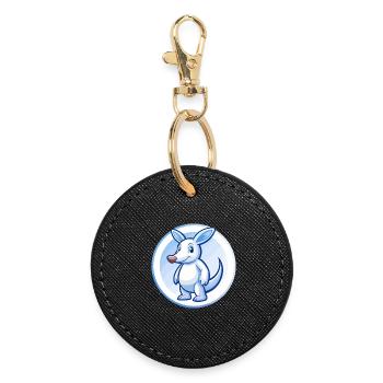 Aardvark Blue Kawaii Cartoon Character Clipart Pet - Round Keyring - black - Front