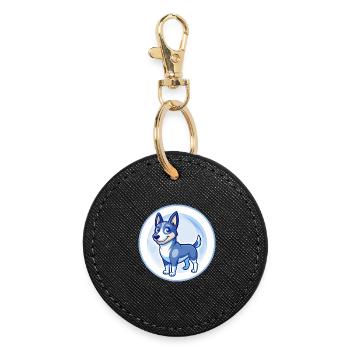 Australischer Kelpie Hund Blau Niedliches Kawaii Cartoon Haustier - Runder Schlüsselanhänger - Schwarz - Vorne