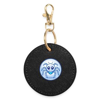 Spinne Blau Kawaii Cartoon Figur Clipart Haustier - Runder Schlüsselanhänger - Schwarz - Vorne