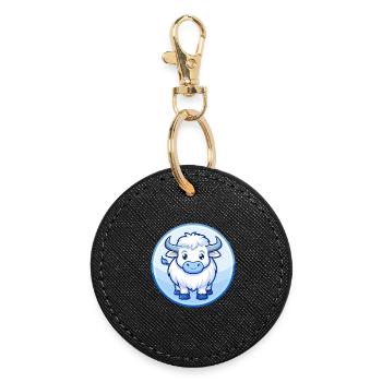 Yak Bleu Mignon Kawaii Dessin animé Personnage Clipart Animal de compagnie - Porte-clés rond - noir - Devant