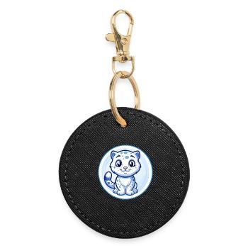 Snow Leopard Blue Kawaii Cartoon Character Clipart - Round Keyring - black - Front