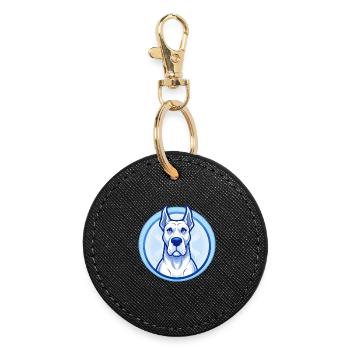 Deutsche Dogge Hund Blau Kawaii Cartoon Figur Haustier - Runder Schlüsselanhänger - Schwarz - Vorne