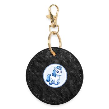 Licorne Bleu Kawaii Dessin Animé Personnage Clipart Animal de compagnie - Porte-clés rond - noir - Devant