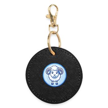 Ram Blau Niedlich Kawaii Cartoon Figur Clipart Haustier - Runder Schlüsselanhänger - Schwarz - Vorne