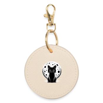Moonlit Black Cat: Galactic Feline Fun - Round Keyring - oyster - Front
