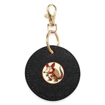 Armadillo Colorful Kawaii Cartoon Character Pet - Round Keyring - black - Front