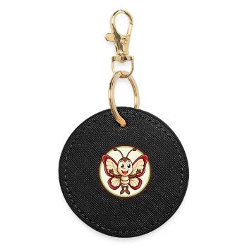 Butterfly Colorful Kawaii Cartoon Character Pet - Round Keyring - black - Front