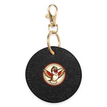 Colibri coloré Kawaii personnage de dessin animé animal de compagnie - Porte-clés rond - noir - Devant