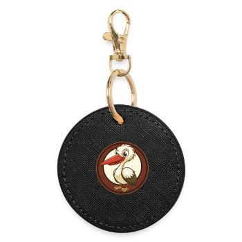 Stork Colorful Kawaii Cartoon Character Clipart - Round Keyring - black - Front