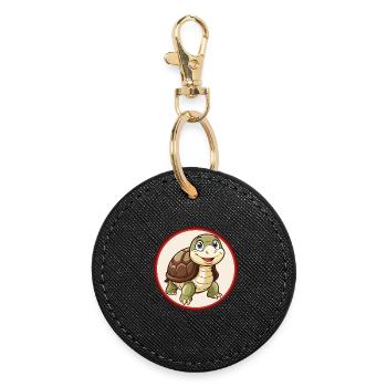 Tortoise Colorful Kawaii Cartoon Character Clipart - Round Keyring - black - Front