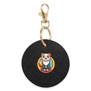 Ferret Funny Kawaii Cartoon Clipart Animal Pet - Round Keyring - black - Front