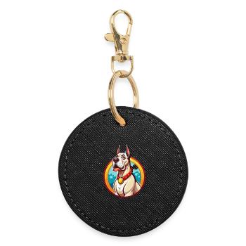 Great Dane Dog Funny Kawaii Cartoon Clipart Animal - Round Keyring - black - Front