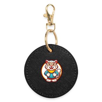 Snow Leopard Funny Kawaii Cartoon Clipart Animal - Round Keyring - black - Front