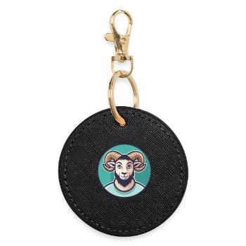 Ram Kawaii Cartoon Figur Tier Haustier Gesicht - Runder Schlüsselanhänger - Schwarz - Vorne