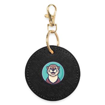 loutre kawaii dessin animé personnage animal visage d’animal - Porte-clés rond - noir - Devant