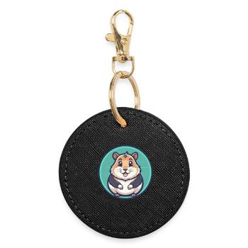 Hamster Kawaii Cartoon Character Animal Pet Face - Round Keyring - black - Front