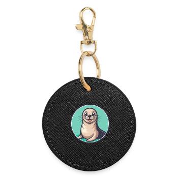 Seal Kawaii Cartoon Character Animal Pet Face - Round Keyring - black - Front
