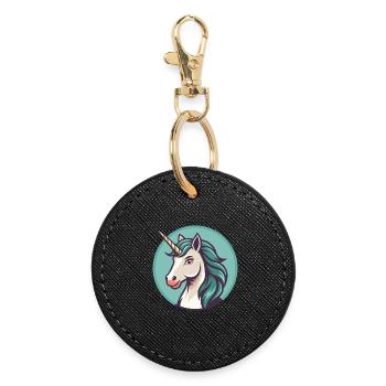 Licorne Kawaii Dessin animé Personnage Animal Animal Visage - Porte-clés rond - noir - Devant