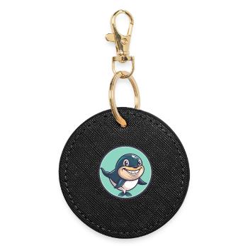 Whale Kawaii Cartoon Character Animal Pet Face - Round Keyring - black - Front