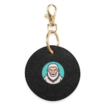 Yeti Kawaii Cartoon Character Animal Pet Face - Round Keyring - black - Front