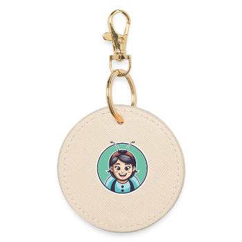 Ladybug Kawaii Cartoon Character Animal Pet Face - Round Keyring - oyster - Front