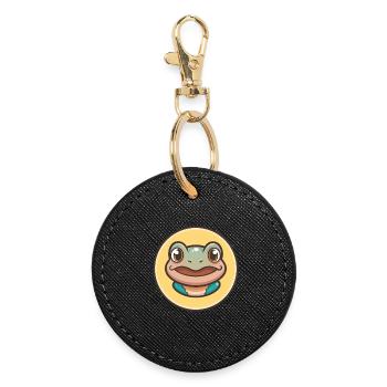 Frosch Kawaii Cartoon Figur Tier Haustier Gesicht - Runder Schlüsselanhänger - Schwarz - Vorne