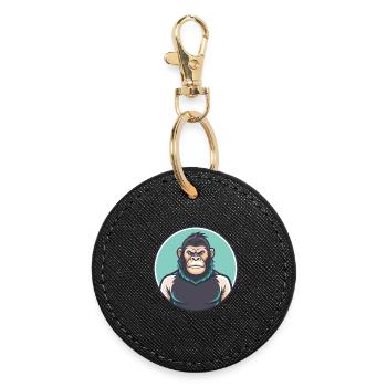 Gorilla Kawaii Cartoon Figur Tier Haustier Gesicht - Runder Schlüsselanhänger - Schwarz - Vorne