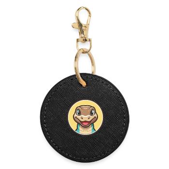 Komodo Kawaii Cartoon Figur Tier Haustier Gesicht - Runder Schlüsselanhänger - Schwarz - Vorne
