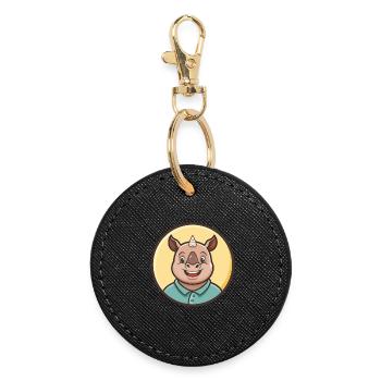 Rhino Kawaii Cartoon Character Animal Pet Face - Round Keyring - black - Front