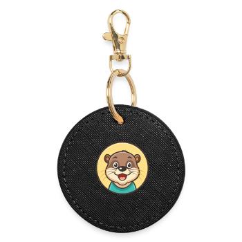loutre kawaii dessin animé personnage animal visage d’animal - Porte-clés rond - noir - Devant