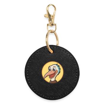 Pelican Kawaii Cartoon Character Animal Pet Face - Round Keyring - black - Front