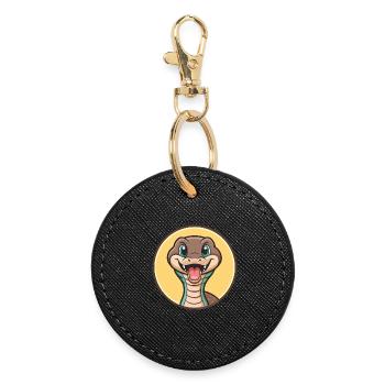 Snake Kawaii Cartoon Character Animal Pet Face - Round Keyring - black - Front