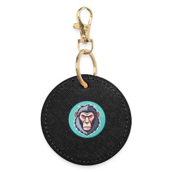Baboon Kawaii Cartoon Character Animal Pet Face - Round Keyring - black - Front