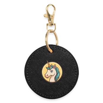 Licorne Kawaii Dessin animé Personnage Animal Animal Visage - Porte-clés rond - noir - Devant