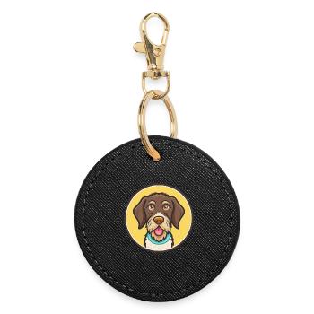German Wirehaired Pointer Dog Breed Cartoon Kawaii - Round Keyring - black - Front