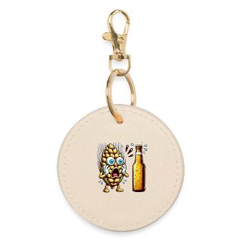 Funny beer hops design - Round Keyring - oyster - Front
