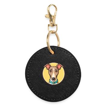 Dessin animé kawaii de race de chien lévrier Rampur - Porte-clés rond - noir - Devant
