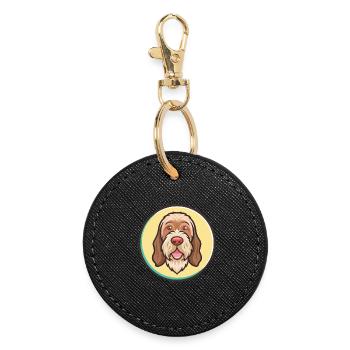 Spinone Italiano Dog Breed Cartoon Kawaii Clipart - Round Keyring - black - Front