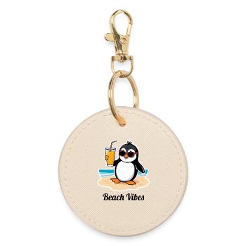 Lässiger Strand-Pinguin – Sommer Urlaubsfeeling - Runder Schlüsselanhänger - Auster - Vorne
