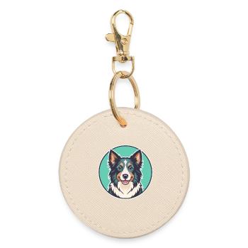 Basque Shepherd Dog Breed Cartoon Kawaii Clipart - Round Keyring - oyster - Front