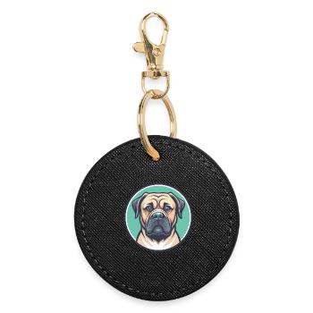 Belgische Dogge Hund Rasse Cartoon Kawaii Clipart - Runder Schlüsselanhänger - Schwarz - Vorne
