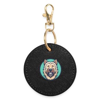 Briard Dog Breed Cartoon Kawaii Clipart Animal Pet - Round Keyring - black - Front
