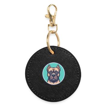 Cane Corso Dog Breed Cartoon Kawaii Clipart Animal - Round Keyring - black - Front