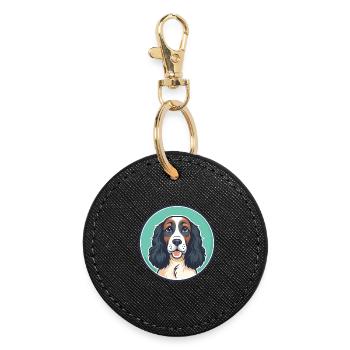 English Springer Spaniel Dog Breed Cartoon Kawaii - Round Keyring - black - Front