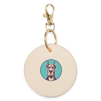 Great Dane Dog Breed Cartoon Kawaii Clipart Animal - Round Keyring - oyster - Front